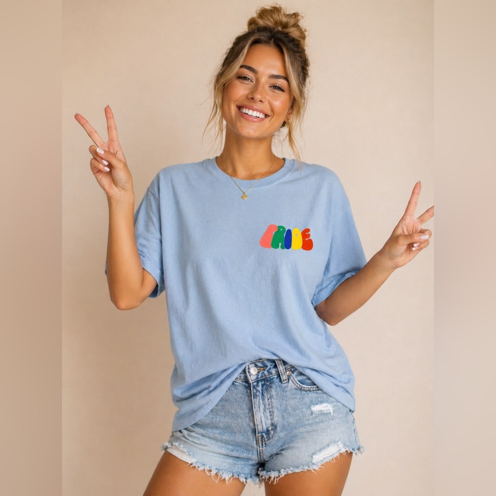 Urban Outfitters Pride Tee Sky Blue Graphic Shirt Womens Medium UOCC